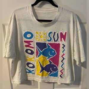 90s Kokomo Tourist Fish Tropical Art Cropped Oversized Tshirt Fun Bright Vacay